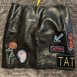 Nicole Miller Black Leather Skirt with Patches